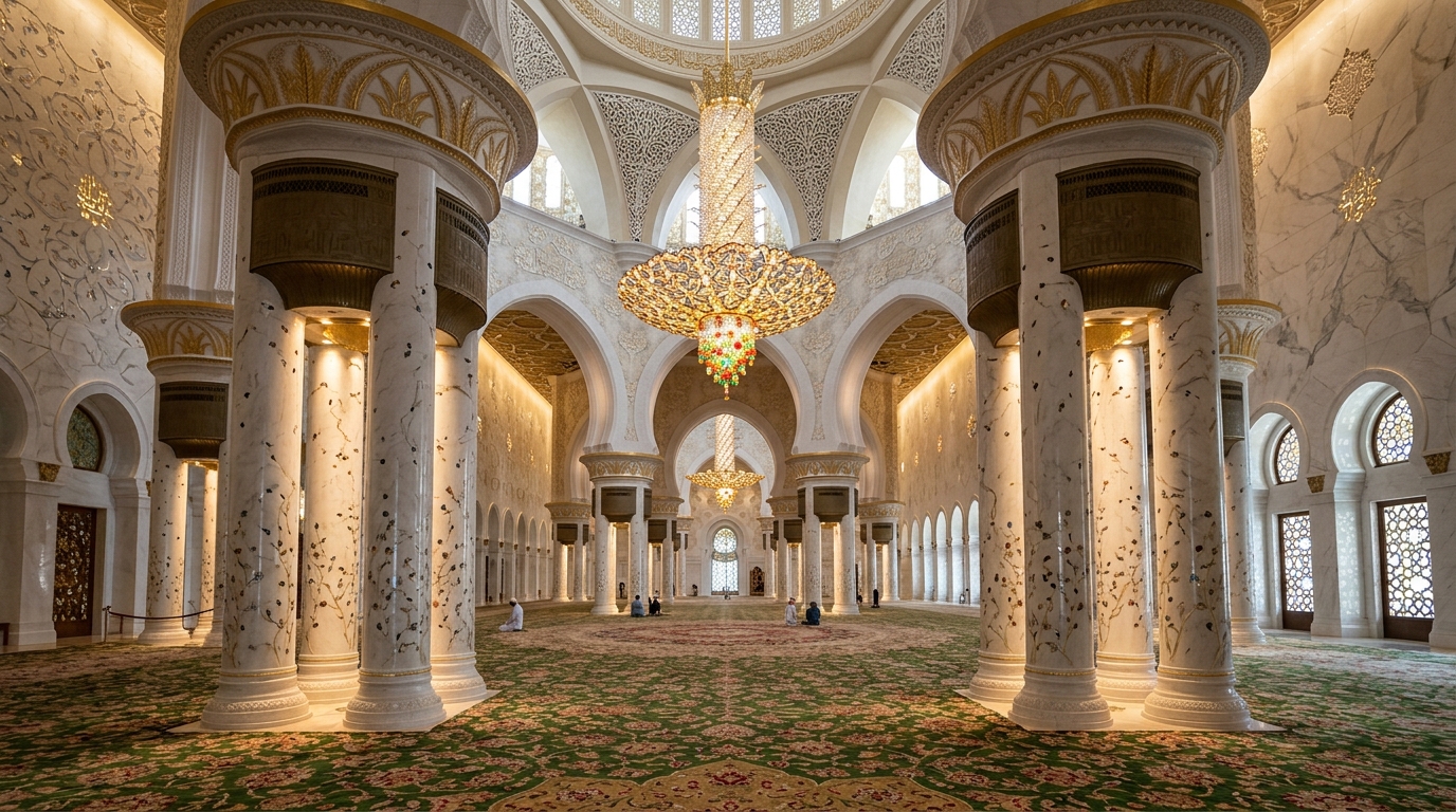 Grand Mosque Chandeliers and Carpet